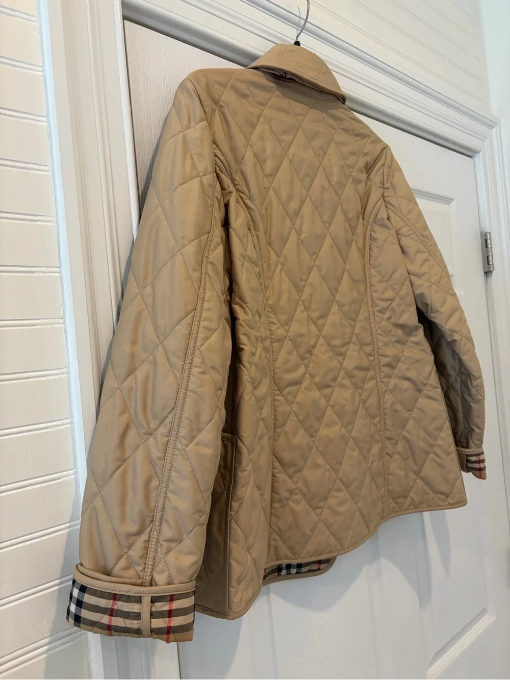 NEW size M Burberry Beige Quilted Trench Coat with Check Trim - Picture 6 of 8